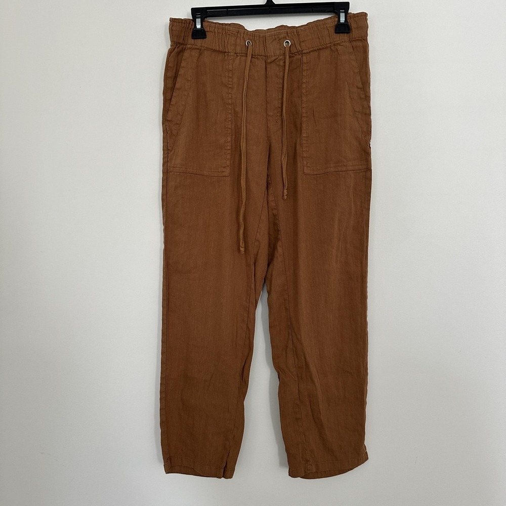 KUT From The Kloth Pants Womens Medium Brown Linen‎ Blend Jogger Crop Pull On